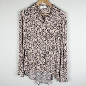 NATURAL LIFE Long Sleeve Button Up Blouse Boho Folk Medallion Print